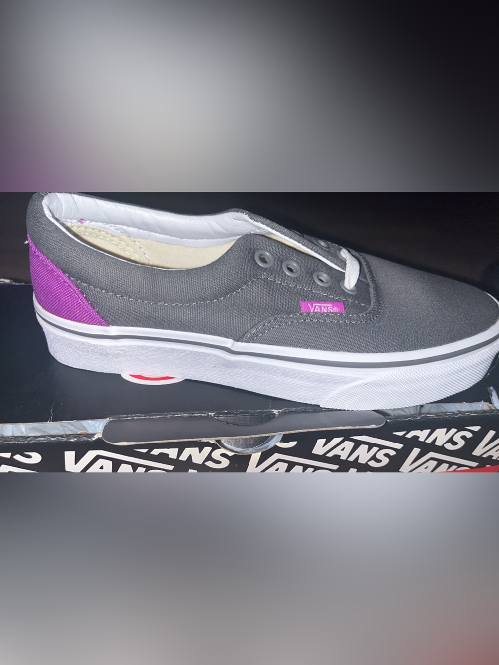Vans Era Gray Canvas Low-Top Sneaker with Purple Accents